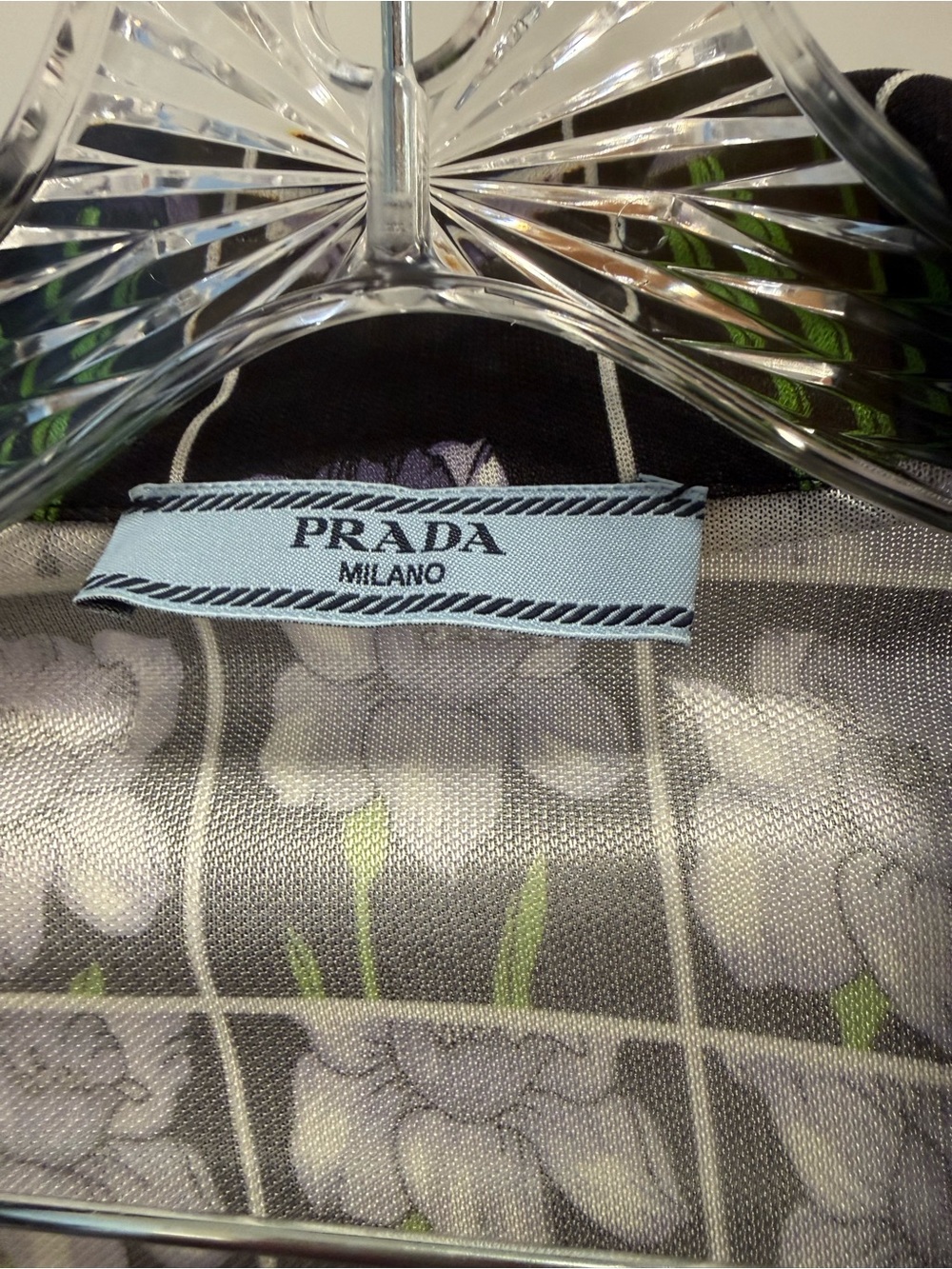Prada Black Button-Down Shirt with Purple Floral Grid - Picture 2 of 7